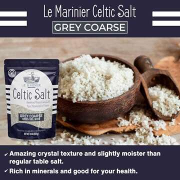 Le Marinier Celtic Salt Grey Coarse Sea Salt, 1.1lb - 18oz Pack of 2. +82 minerals Unrefined French Sea Salt 100% Natural, Hand Harvested Mineral Celtic Salt, Sel Gris (1.1lb Grey Coarse - Pack of 2)