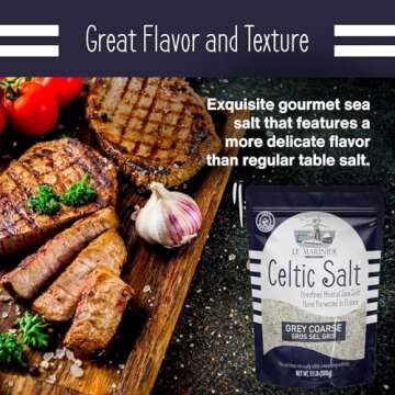 Le Marinier Celtic Salt Grey Coarse Sea Salt, 1.1lb - 18oz Pack of 2. +82 minerals Unrefined French Sea Salt 100% Natural, Hand Harvested Mineral Celtic Salt, Sel Gris (1.1lb Grey Coarse - Pack of 2)