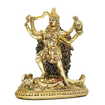 BangBangDa Hindu Goddess Kali Statue Sculpture - Indian God Decorative Antique Idol - India Goddess of Time and Death Figurine Murti Pooja Puja Buddha Temple Mandir Decor