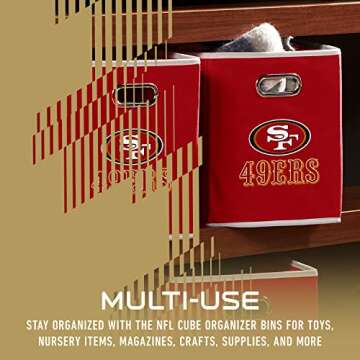 Franklin Sports NFL San Francisco 49ers Collapsible Storage Bin NFL Folding Cube Storage Container Fits Bin Organizers Fabric NFL Team Storage Cubes One Size