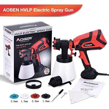 AOBEN Paint Sprayer, 750W Hvlp Spray Gun, Electric Paint Gun with 4 Nozzles, 1000ml Container for Home and Outdoors, Painting Projects. Red