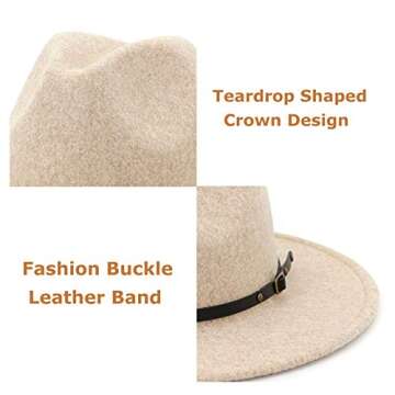 Lisianthus Womens Classic Wool Fedora with Belt Buckle Wide Brim Panama Hat B-Beige