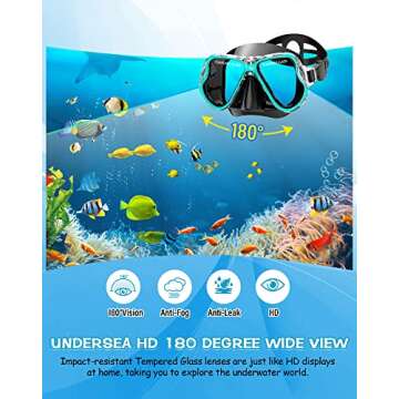 Greatever Dry Snorkel Set,Panoramic Wide View,Anti-Fog Scuba Diving Mask,Professional Snorkeling Gear for Kids