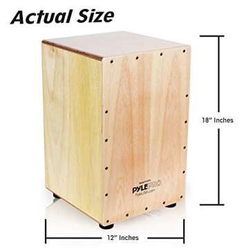 Pyle Jam Wooden Cajon, Handcraft Compact and Lightweight Percussion Box with Internal Guitar Strings, Rubber Capped Feet, Suitable for All Ages, (PCJD18)