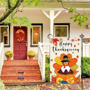 Happy Thanksgiving Garden Flags 12x18 Inch Double Sided Turkey Fall Garden Flag, Thanksgiving Decor Flags Autumn Harvest Yard Thanksgiving Outdoor Decoration