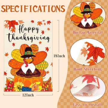 Happy Thanksgiving Garden Flags 12x18 Inch Double Sided Turkey Fall Garden Flag, Thanksgiving Decor Flags Autumn Harvest Yard Thanksgiving Outdoor Decoration