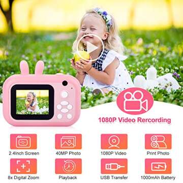 MINIBEAR Instant Camera for Kids Digital Camera for Girls Toddler Camera with Print Paper, 40MP Kids Video Camera Child Selfie Camera Toy Camera Kids Camcorder 2.4 Inch Screen and 32GB TF Card