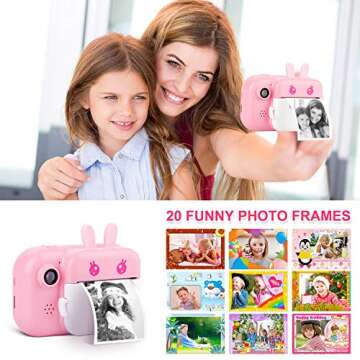 MINIBEAR Instant Camera for Kids Digital Camera for Girls Toddler Camera with Print Paper, 40MP Kids Video Camera Child Selfie Camera Toy Camera Kids Camcorder 2.4 Inch Screen and 32GB TF Card