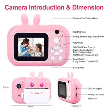 MINIBEAR Instant Camera for Kids Digital Camera for Girls Toddler Camera with Print Paper, 40MP Kids Video Camera Child Selfie Camera Toy Camera Kids Camcorder 2.4 Inch Screen and 32GB TF Card