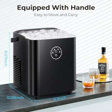 Xbeauty Countertop Ice Maker with Handle, 9 Bullet Ice Ready in 6 Mins, Self-Cleaning Portable Ice Machine with Basket and Scoop, 2 Sizes of Bullet Ice for Outdoor Camping/Bar/Party/Kitchen, Black