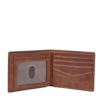 Fossil Men's Derrick Leather RFID-Blocking Bifold with Flip ID Wallet, Brown, (Model: ML3681200)