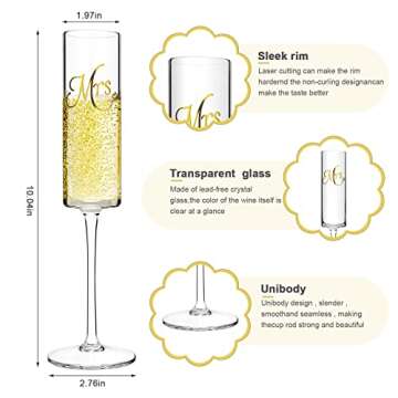 Cute Mr and Mrs Wedding Champagne Flutes, Engagement Gifts for Couples, Bride and Groom Toasting Glass, Cool Bridal Shower Gift, Unique Gifts Idea for Anniversary Newlyweds, Newly Engaged Couples