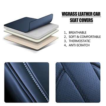 vigrass Leather Car Seat Cover Full Set, Waterproof Faux Leatherette Seat Covers for Car Auto Vehicle Cushion Protector, Universal Fit for Most Cars SUV Pick-up Truck, Car Interior Accessories