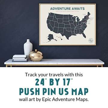 Epic Adventure Maps - USA State Travel Adventure Map Poster - Includes Push Pins - Beige / 24 x 17 Inches