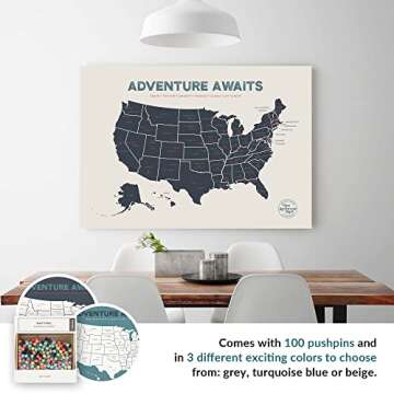 Epic Adventure Maps - USA State Travel Adventure Map Poster - Includes Push Pins - Beige / 24 x 17 Inches