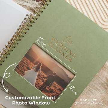 Linen Comprehensive Wedding Planner - Customizable Photo Window Wedding Planning Book and Organizer, Perfect for Just Engaged Gifts, Engagement Gifts for Couples, Wedding Notebook and Keepsake (Cream)