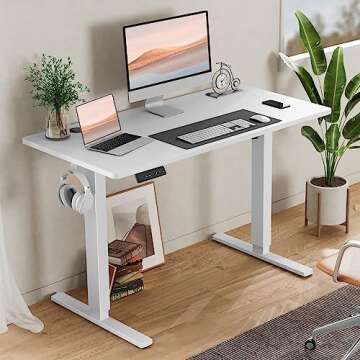 SMUG Standing Desk, Adjustable Height Electric Sit Stand Up Down Computer Table, 40x24 Inch Ergonomic Rising Modern Lift Motorized Gaming Desktop Workstation for Work Home Office, White