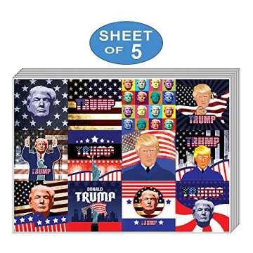 Creanoso Trump President Collectors Stickers (5-Sheet) – Total 60 pcs (5 X 12pcs) Individual Small Size 2.1" x 2", Unique Personalized Themes Designs, Flat Surface DIY Decoration Art Decal for Kids