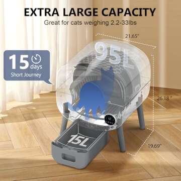 Cumrige Self Cleaning Litter Box, 95 L Automatic Cat Litter Box Self Cleaning for Multiple Cats, with Safety Protection, App Control,2 Roll Garbage Bags