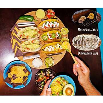 Fiesta Kitchen Taco Holder Stand - Set of 6 - Oven & Grill Safe Stainless Steel Taco Racks With Handles - Fill & Serve Tacos With Ease - Taco Stand Trays