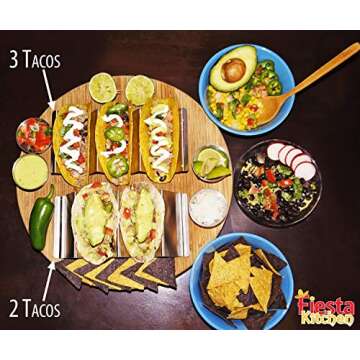 Fiesta Kitchen Taco Holder Stand - Set of 6 - Oven & Grill Safe Stainless Steel Taco Racks With Handles - Fill & Serve Tacos With Ease - Taco Stand Trays