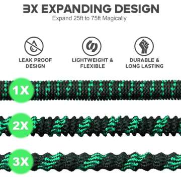 Expandable Garden Hose 75 ft Water Hose with 10 Function Spray Nozzle, Lightweight Flexible Hose with 3/4 Inch Solid Fittings and 4-Layer Latex Core, 75ft Retractable Stretch Hose, Black & Green