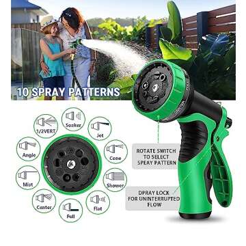 Expandable Garden Hose 75 ft Water Hose with 10 Function Spray Nozzle, Lightweight Flexible Hose with 3/4 Inch Solid Fittings and 4-Layer Latex Core, 75ft Retractable Stretch Hose, Black & Green