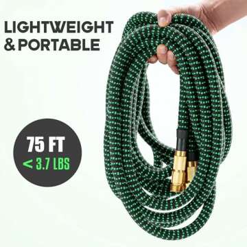 Expandable Garden Hose 75 ft Water Hose with 10 Function Spray Nozzle, Lightweight Flexible Hose with 3/4 Inch Solid Fittings and 4-Layer Latex Core, 75ft Retractable Stretch Hose, Black & Green