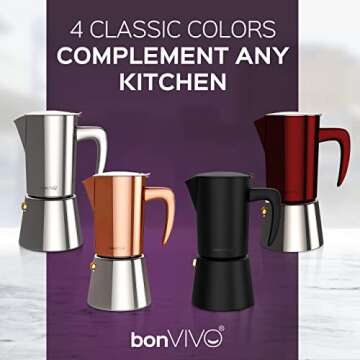 bonVIVO Intenca Stovetop Espresso Maker - Luxurious Italian Coffee Machine Maker, Stainless Steel Espresso Maker Full Bodied Coffee, Espresso Pot For 5-6 Cups, 10 oz Moka Pot Red Finish