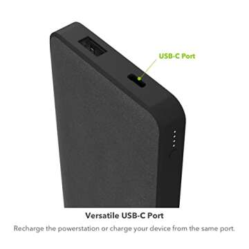 mophie Powerstation with PD Power Bank - 10,000 mAh Large Internal Battery, (1) USB-A Port and (1) 18W USB-C PD Fast Charging Input/Output Port, Travel-Friendly, Includes USB-A to USB-C Power Cord