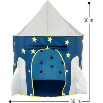 FoxPrint Rocket Ship Tent - Space Themed Pretend Play Tent - Space Play House - Spaceship Tent For Kids - Foldable Pop Up Star Play Tent Blue