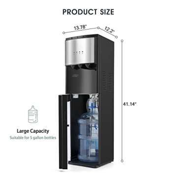 5 Gallon Water Dispenser, Bottom Loading Hot Cold Water Cooler,3 Temperature Settings, Empty Bottle Indicator with Child Safety Lock Black