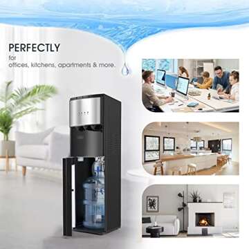 5 Gallon Water Dispenser, Bottom Loading Hot Cold Water Cooler,3 Temperature Settings, Empty Bottle Indicator with Child Safety Lock Black