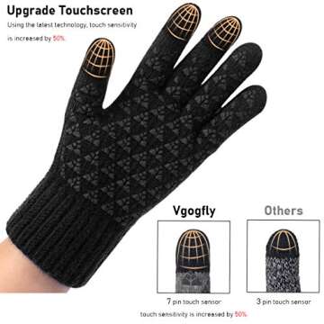 Vgogfly Winter Knit Gloves Warm Full Fingers Men Women with Upgraded Touch Screen - Anti-Slip Glove Fleece Lined