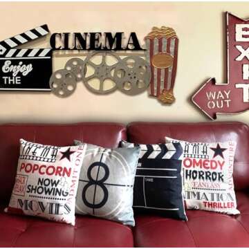 4TH Emotion Home Movie Theater Pillow Covers Set of 4 - 18x18 Inch Soft Decor