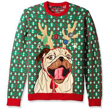 Blizzard Bay Men's Reindeer Pug Sweater, Green/red, XL