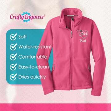 The Crafty Engineer Personalized RN Fleece Jacket Gift for Nurse (Black, Small)- Customized, Zip Up, Embroidered Design RN Jacket, Registered Nurse Gifts, Nursing Jackets for Women Nurses