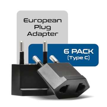 Ceptics European Plug Adapter Type C Power Adaptor, Convert from America Type A USA to EU Europe Asia Italy Plug Outlet Adapters Adaptor (6 Pack) (6PK-AE)