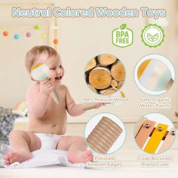 Baby Musical Instruments - Montessori Musical Toys for Toddlers 1-3, Neutral Colors Wooden Percussion Instruments Set, Modern Boho Xylophone Tambourine, Kids Preschool Educational Birthday Gifts