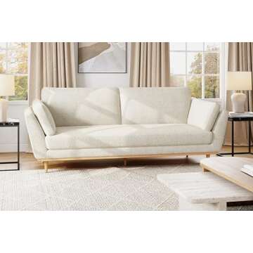 Valencia Mila Boucle Fabric Loveseat, Modern Style 2-Seater Kiln Dried Solid Wood Sofa,High-Density Foam Fill, Beige