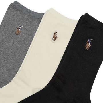 Polo Ralph Lauren Women's Classic Embroidered Pony Crew Socks-3 Pair Pack-Soft Lightweight Cotton Comfort, Black Assorted, 9-11