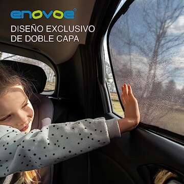 Enovoe Car Window Shades for Baby (21"x14") - 4 Pack - Sun Shade Blocker, Cling Window Cover - Glare Shield and UV Rays Protection for Your Child - Side Window Screens for SUV- Mesh Car Window Shade