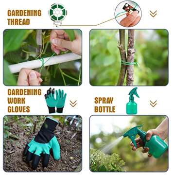 INNO STAGE Gardening Tools Set and Organizer Tote Bag with 10 Piece Garden Hand Tools, Vegetable Garden Set with Garden Digging Claw Gardening Gloves-Green