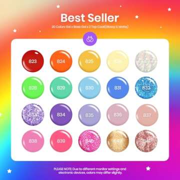 Beetles Gel Polish Set 20 Colors Glitter Pink Red Green Blue Nail Polish Glitter Bright Rainbow Collection Sparkle Gel Base Glossy & Matte Top Coat UV Gel Gift for Women & Girls