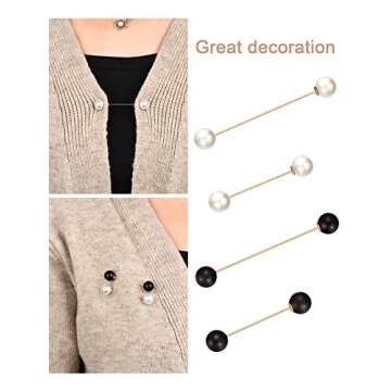 4 Pieces Sweater Shawl Clips Pearl Brooch Pins for Women Cardigan Sweater Clip Double Faux Pearl Brooches Vintage Shirts Pin for Clothes Women Girl Costume Accessory