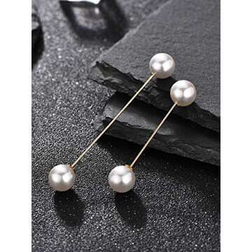 4 Pieces Sweater Shawl Clips Pearl Brooch Pins for Women Cardigan Sweater Clip Double Faux Pearl Brooches Vintage Shirts Pin for Clothes Women Girl Costume Accessory