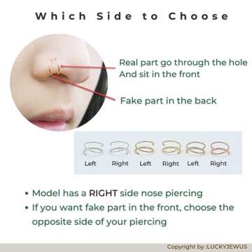 Double Nose Ring Hoop for Single Piercing, 14k Gold Filled or Sterling Silver Spiral Twist Nose Hoop for Women Men (Rose Gold Filled, 1pc - 20g - 6mm -Left Side)