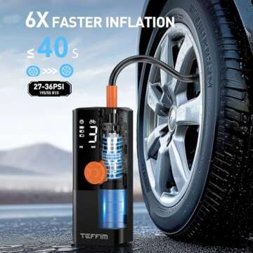 Tire Inflator Portable Air Compressor - 150PSI & 20000mAh Battery, 12V Smart Air Pump for Car Tires, 6X Tire Pump with Pressure Gauge, Auto Shut-off, Motorcycle, SUV, Bike Pump, Bicycle, Balls