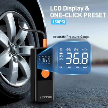 Tire Inflator Portable Air Compressor - 150PSI & 20000mAh Battery, 12V Smart Air Pump for Car Tires, 6X Tire Pump with Pressure Gauge, Auto Shut-off, Motorcycle, SUV, Bike Pump, Bicycle, Balls