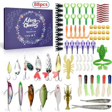 Fishing Advent Calendar 2024 for Christmas Countdown, 88 Pcs Fishing Tackle Advent Calendar Fishing Lures Set - 24 Days Surprise Fishing Gifts for Teen Boys Man Father Boyfriend Brother Christmas Gifts